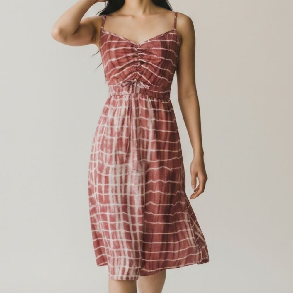 Cupshe Red Tie Dye Shirred Tie Front Mini Sundress Women's Size M NWT